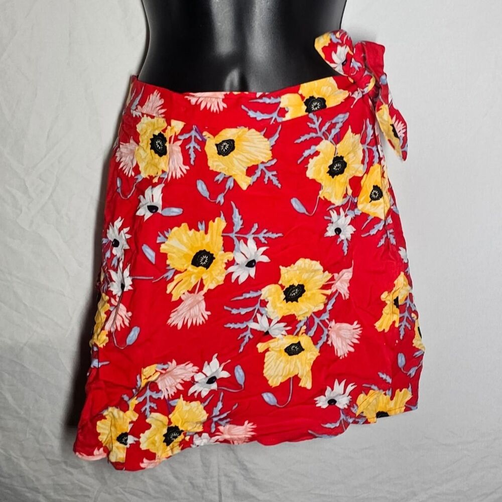 red orange tropical wrap mini skirt